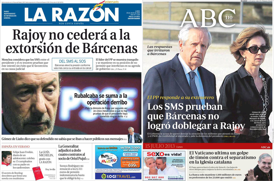 'La Razón' y 'ABC' 'santifican' a Rajoy y hacen el ridículo: los SMS demuestran que no cedió y la culpa la tiene Rubalcaba