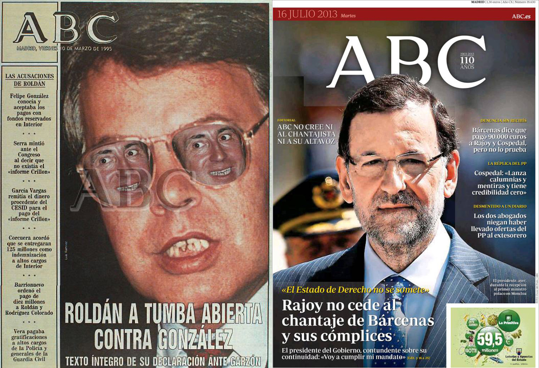 Escandaloso doble rasero de 'ABC': Roldán era la "tumba" de Felipe; Bárcenas, un chantajista frente a un heroico Rajoy