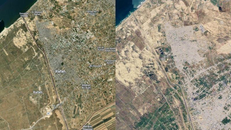 Imagen satélite de Rafah. Apple Maps y Google Maps Imagen satélite de Rafah. Apple Maps y Google Maps
