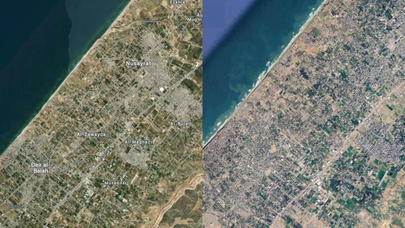 Imagen satélite del centro de la Franja de Gaza. Apple Maps y Google Maps Imagen satélite del centro de la Franja de Gaza. Apple Maps y Google Maps