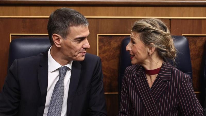 El presidente del Gobierno, Pedro Sánchez, y la vicepresidenta segunda y ministra e Trabajo y Economía Social, Yolanda Díaz. EP.