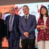 El presidente de Castilla La Mancha, Emiliano García Page, junto a Alfonso Guerra, Rodolfo Martín Villa y la periodista Anabel Díez, durante la inauguración de la exposición sobre la Transición en Castilla La Mancha. EP.
