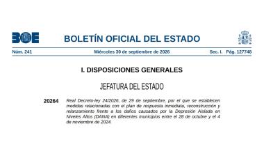 Real Decreto ley de vivienda recogido en el BOE del 30 de septiembre de 2026. Captura. (1)