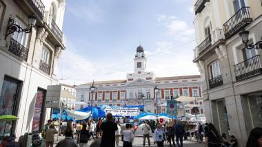 Acampada por la vivienda en la Puerta del Sol. EP