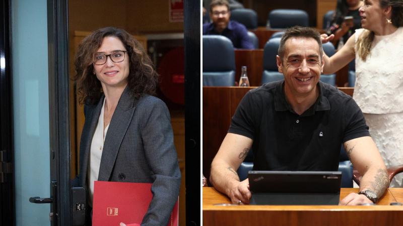 La presidenta de la Comunidad de Madrid, Isabel Díaz Ayuso y el diputado de Más Madrid en la Asamblea, Emilio Delgado. EP.