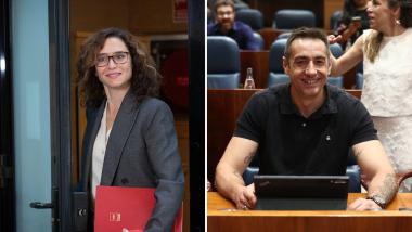 La presidenta de la Comunidad de Madrid, Isabel Díaz Ayuso y el diputado de Más Madrid en la Asamblea, Emilio Delgado. EP.