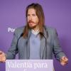 El portavoz de Podemos, Pablo Fernández, durante una rueda de prensa. Europa Press.