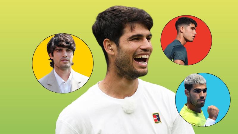 Carlos Alcaraz y algunos de sus cambios de peinado más comentados, desde el cabello largo hasta el rapado y el look bicolor