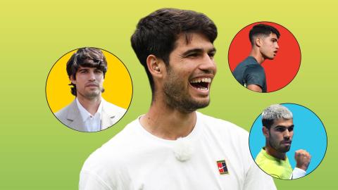 Carlos Alcaraz y algunos de sus cambios de peinado más comentados, desde el cabello largo hasta el rapado y el look bicolor