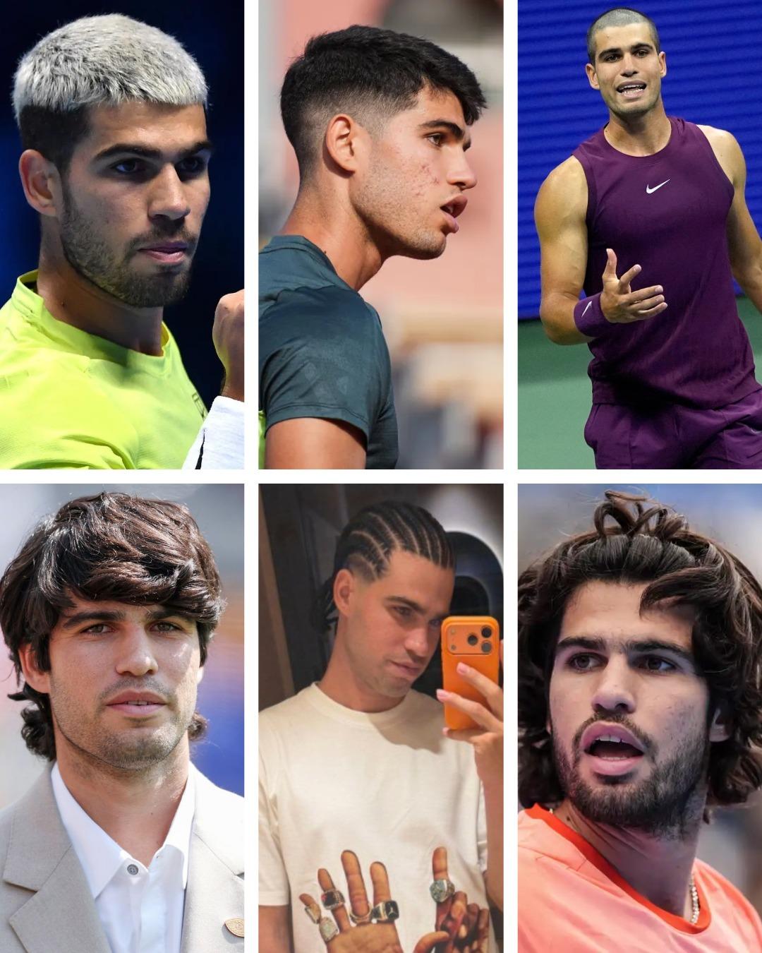 Carlos Alcaraz muestra algunos de sus peinados más comentados, desde el rapado y el look bicolor hasta las trenzas y el cabello largo