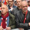 El secretario general de la UGT, Pepe Álvarez, y el secretario general de CCOO, Unai Sordo, durante la manifestación por el Día del Trabajador. EP.