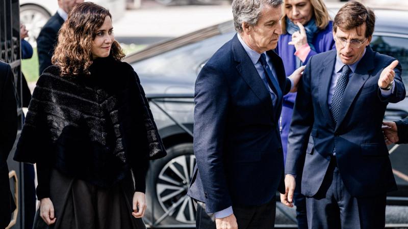 De izquierda a derecha, Isabel Díaz Ayuso, Alberto Núñez Feijóo y José Luis Martínez Almeida. EP