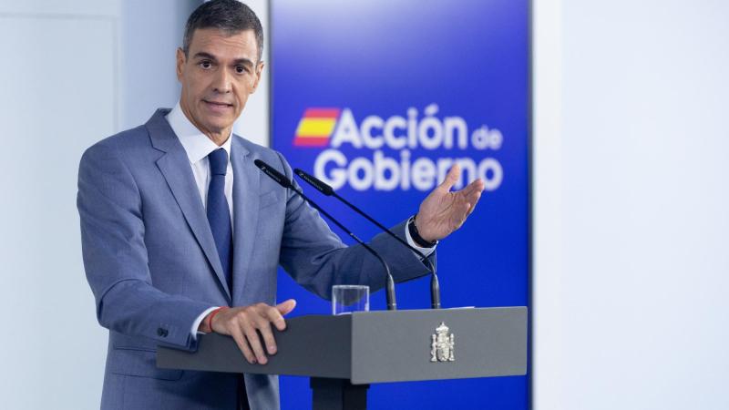 El presidente del Gobierno, Pedro Sánchez, durante una rueda de prensa posterior al Consejo de Ministros, en el Palacio de la Moncloa, a 6 de octubre de 2026. EP.