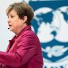 La directora gerente del Fondo Monetario Internacional (FMI), Kristalina Georgieva, interviene en un discurso, a 9 de abril de 2026, en Washington (Estados Unidos)