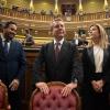 Emiliano García-Page, Paco Núñez y Ana Isabel Abengózar, en el Congreso de los Diputados el 11 de noviembre de 2025, cuando la Cámara aprobó la toma en consideración de la reforma del Estatuto de Autonomía de Castilla-La Mancha.