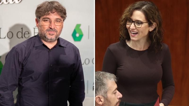 El periodista y presentador Jordi Évole y la presidenta de la Comunidad de Madrid, Isabel Díaz Ayuso. EP.