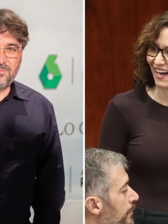 El periodista y presentador Jordi Évole y la presidenta de la Comunidad de Madrid, Isabel Díaz Ayuso. EP.