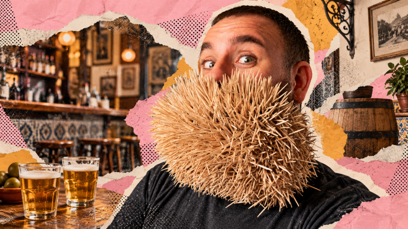 Joel Strasser se puso 3500 palillos en la barba.