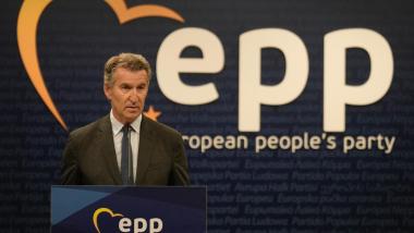 El presidente del PP, Alberto Núñez Feijóo, en comparecencia tras una reunión del PPE en Bruselas en junio de 2026. EP.