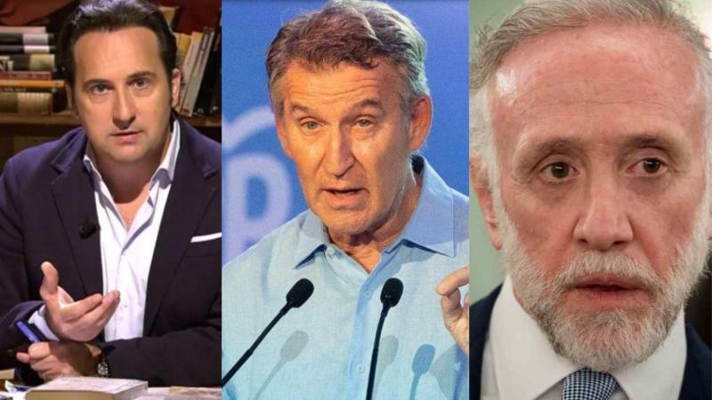 Iker Jiménez, Alberto Núñez Feijoó y Eduardo Inda. MEDIASET ESPAÑA/EP