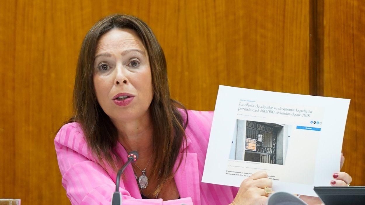 La consejera de Vivienda, Juventud y Ordenación del Territorio, Rocío Díaz (PP-A), interviene en la comisión de Vivienda del parlamento andaluz / EP