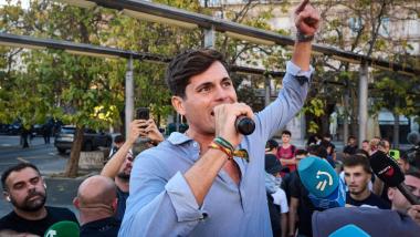 El periodista Vito Quiles durante el encuentro ‘Mafia o Patria’, en el Parque Yamaguchi, a 15 de octubre de 2026, en Pamplona. EP. (2)