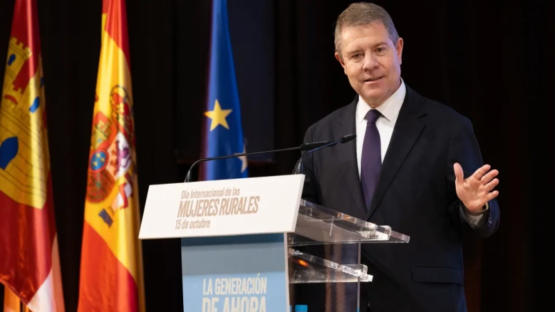 El presidente de Castilla-La Mancha, Emiliano García Page durante el acto por el Día Internacional de las Mujeres Rurales celebrado en La Roda (Albacete). JCCM