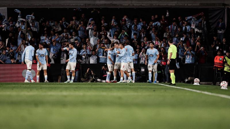 Los jugadores del Celta de Vigo celebran un gol en el partido de Europa League frente a la Juventus en Balaídos. Europa Press.