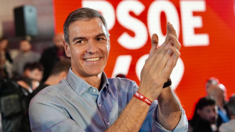 El presidente del Gobierno, Pedro Sánchez, durante un acto político de precampaña en Valladolid. EP.