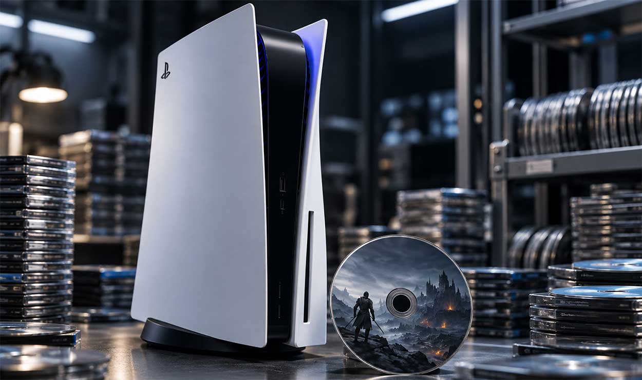 PlayStation 5 y un disco físico