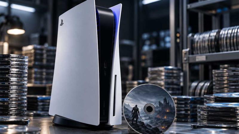 PlayStation 5 y un disco físico