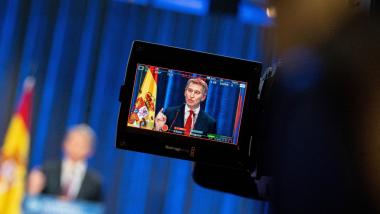 El presidente del PP, Alberto Núñez Feijóo, en la presentación del acto de 'Contrato con España'. EP.