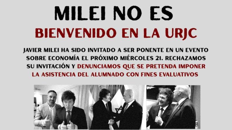 Convocada una protesta contra la visita de Milei a la URJC. Plataforma URJC por la Pública
