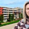 La alcaldesa de Guadalajara, Ana Guarinos, y una de las nuevas promociones de viviendas que ejecutará Casa 47 en la capital alcarreña. Montaje propio.