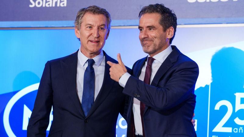 El presidente del Partido Popular, Alberto Núñez Feijóo, y el vicesecretario de Cultura y Deporte y portavoz nacional del PP, Borja Sémper. EP.