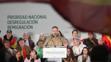 El presidente de Vox, Santiago Abascal, durante un acto organizado por su partido. EP.