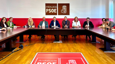 Javier Fernández preside la primera reunión del comité electoral del PSOE de Sevilla para las elecciones generales del próximo 29 de noviembre, junto a los candidatos y candidatas al Congreso y al Senado
