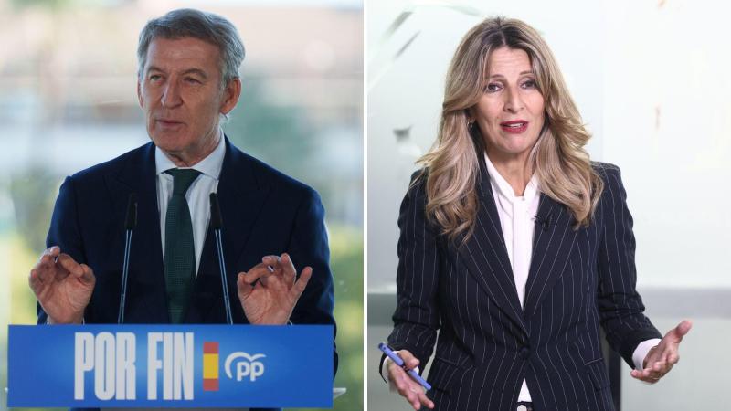 El presidente del PP, Alberto Núñez Feijóo y la ministra de Trabajo, Yolanda Díaz. EP.