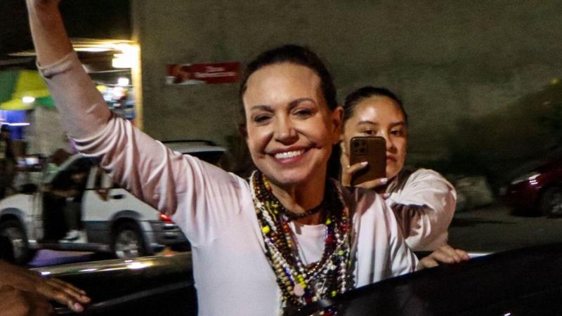 La opositora María Corina Machado en su regreso a Venezuela. EP