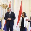 (De izquierda a derecha) Viktor Orbán, Aleksandar Vučić, la expresidenta húngara Katalín Novak y el canciller austriaco Karl Nehammer asisten a una reunión sobre migración irregular. EP.
