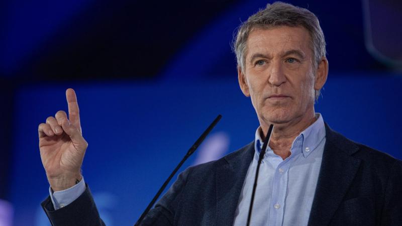 El presidente del Partido Popular, Alberto Núñez Feijóo, durante un acto público en el marco de la precampaña de las elecciones generales. EP.