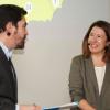 Beatriz Blasco Marzal, directora general de la Asociación de Bebidas Refrescantes, junto a Diego Vizcaíno, socio director de Afi, durante el encuentro anual del sector celebrado en Madrid