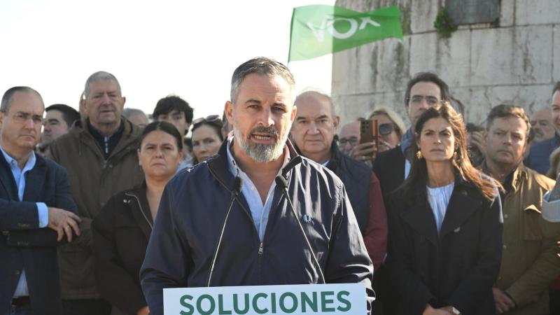 El presidente de Vox, Santiago Abascal, en un acto de campaña durante el luto nacional declarado por el accidente ferroviario en Toledo. EP.