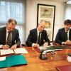Firma del acuerdo de Indra Group y el Principado de Asturias para instalar una nueva fábrica de componentes y productos destinados a la industria de defensa en Langreo. INDRA GROUP