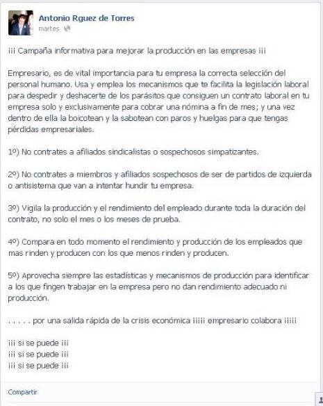 CGT denuncia al asesor del PP en Dos Hermanas por posible delito de discriminación ideológica