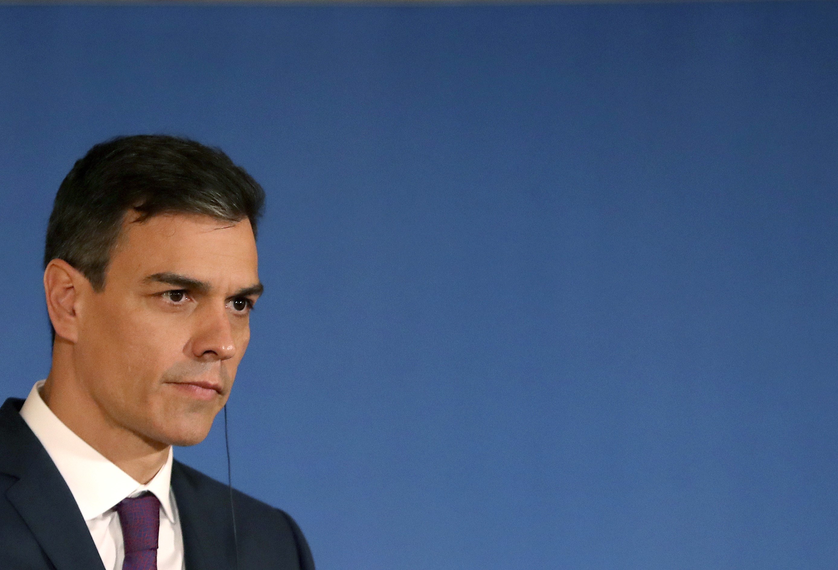 El presidente del Gobierno español, Pedro Sánchez, durante la rueda de prensa en Lisboa.