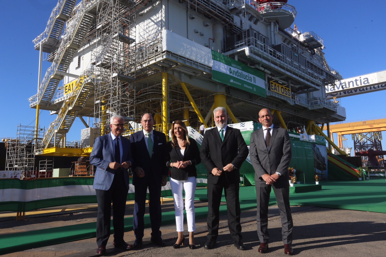 El vicepresidente de la Junta de Andalucía, Manuel Jiménez Barrios; el presidente de Iberdrola, Ignacio Galán; la presidenta de la Junta de Andalucía, Susana Díaz y el presidente de Navantia, José Esteban García Vilasánchez.