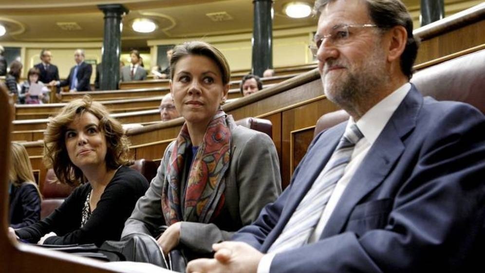 Soraya Sáenz de Santamaría, María Dolores de Cospedal y Mariano Rajoy