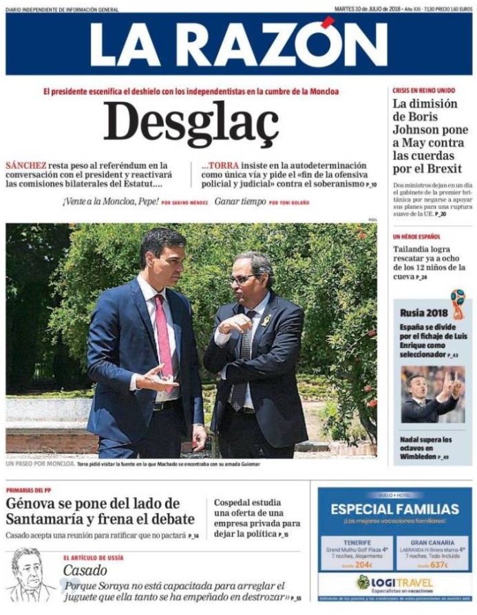 Portada de La Razón en catalán