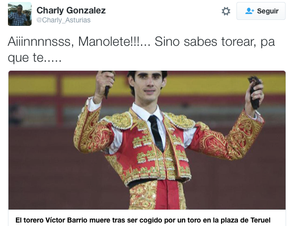 Uno de los mensajes en Twitter tras la muerte de Víctor Barrios. 